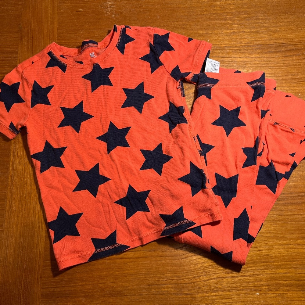 Gap Kids Stars Short Sleeve Long Pants Pajama Set Orange Navy Blue 10